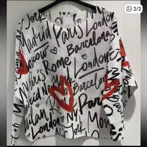 MADE IN ITALY White and Black Graphic Women's Top